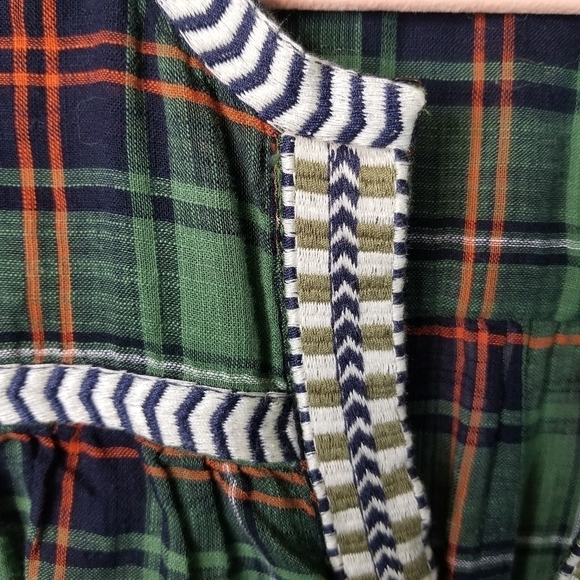 J Crew green plaid embroidered peasant top - Picture 4 of 10